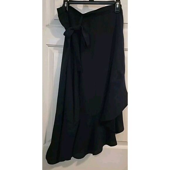 B O G Collective Wrap Around Skirt Navy Blue Large Ruffles Midi - Picture 1 of 5